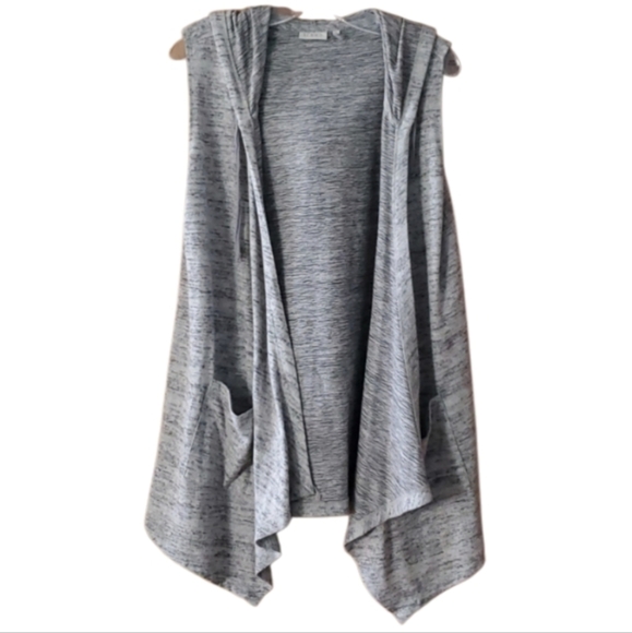 Logo Lori Goldstein Womans Gray Sleeveless Open Hoodie Cardigan Size Medium - Picture 1 of 8
